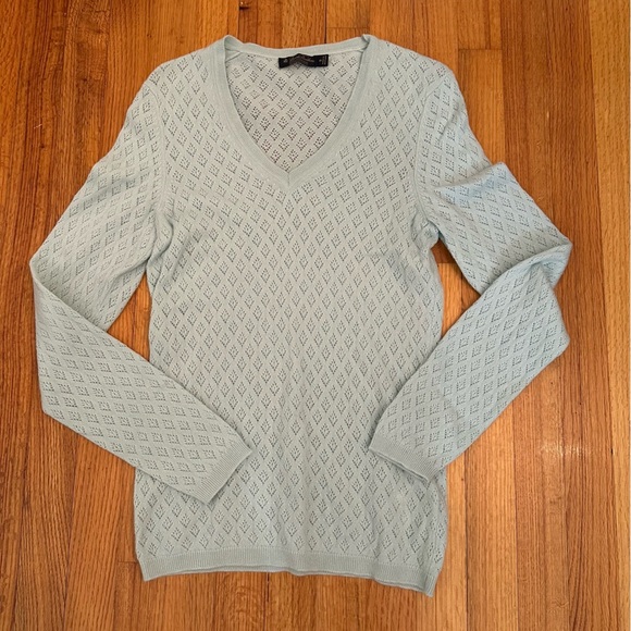 Brooks Brothers Sweater Womens S 100% Italian Cashmere V Neck Gray Cable Knit s@ - Picture 7 of 8